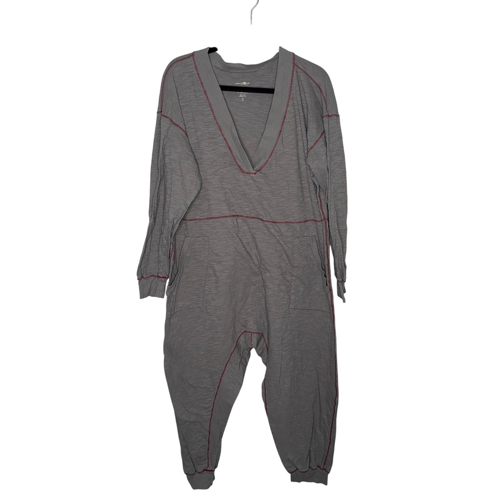 Natural Life‎ Jumpsuit Womens Small Grey Excellent Contrast Stitch Cotton Slub